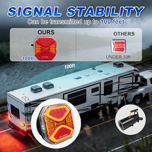 Image of Agrieyes Wireless Trailer Lights, Magnetic Tow Tail Light Kit (T326) | 2 Mounting Options | 30s Magnetic Mount | 100ft Stable Range | USB-C 9H Runtime | IP67 Waterproof | Cross-State Towing