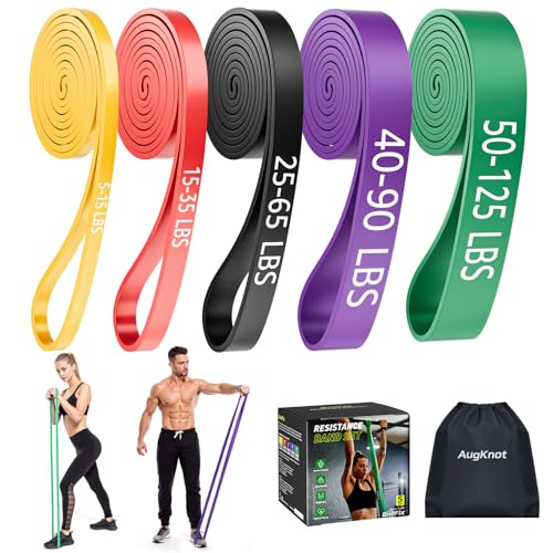 AugKnot Resistance Bands for Working Out: 5-Levels Exercise Bands Set - Pull Up Assistance Elastic Silicone - Physical Therapy/Training/Stretching- Home Gym for Women and Men