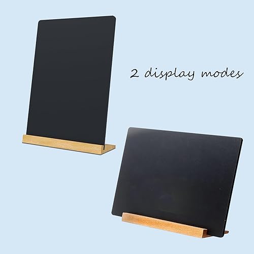 Miniatura 6 de NEWNEWSHOW Paquete de 2 pizarras de mesa de 8.7 x 12 pulgadas con soporte de madera, letreros de tienda, soporte de menú, tablero de mensajes,