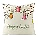 EHOMERY Poszewki na poduszki Queen Size poduszka neutralna wyprzedaż Happy Easter gałęzie z jajkami jedwabne poszewki na poduszki łóżko standardowy zamek błyskawiczny do salonu meble brązowy beżowy 50 x 50 cm