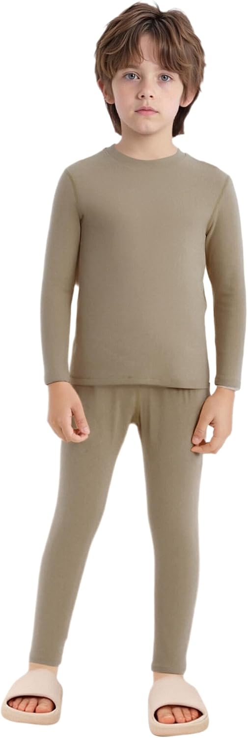 YiZYiF Kids Thermal Underwear Set Fleece Lined Shirt Pants Set Boys Girls Fleece Long Sleeve Tee Leggings Coffee 9-10 Years