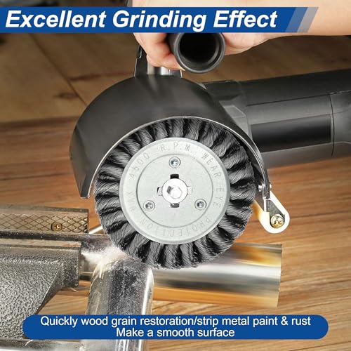 Image of 4.7 inch x 4 inch Twisted Steel Wire Wheel, 0.02 inch Coarse Knotted Wire Brush, Drum Surface Conditioning Tool, Stainless Steel Wire Brush for Metal Removing Rust Wood Grain Restoration - 3 /4 Quad Keyway