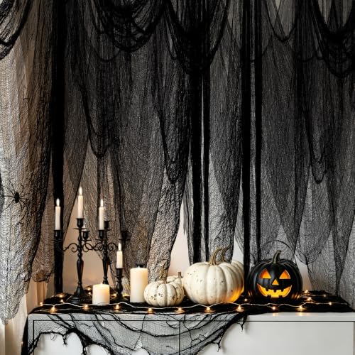 Image of ZeeDix Halloween Black Creepy Cloth 80 x 400 Inch Giant Spooky Cheesecloth Decoration Scary Gauze Cloth for Halloween Party Supplies Haunted Houses Outdoor Yard Home Wall Doorways Decor