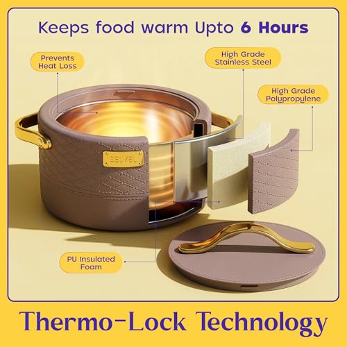 Image of SELVEL Heritage Casserole 800 ml | Stainless Steel Inner & Premium Plastic Outer Body | Insulated Hot Pot for Roti, Rice & Curry | Elegant Brown Finish with Gold Handles