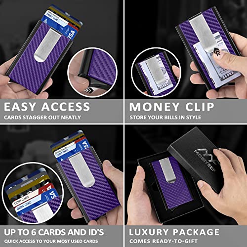 Image of MOSIYEEF Slim Leather Card Holder RFID Wallet for Men - Minimalist Pop Up Men Wallet with Money Clip-wrapped Compact Carbon Fiber Wallet for 6 Credit Cards - Gifts for Him, Lilac Purple