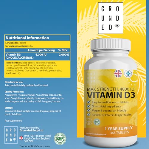 Vitamin D3 4000 IU Micro Tablets - 365 Day Supply, Easy to Swallow High Strength Premium Sunshine Vitamin | Max Strength Vitamin D Supplement, Vegetarian & Vegan Friendly, Made in UK by Grounded - Image 6