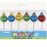 Unique 6 Mini-Kerzen * Smileys * auf Holzhalter für Party und Geburtstag // Kerzen Kuchen Torte Deko Candle Smiley Happy Face