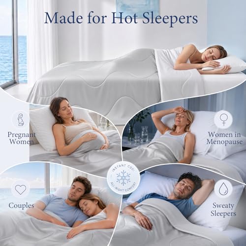 Image of Cooling Comforter for Hot Sleepers, Twin 68x90, Arctic White | Cooling blanket feel, Q-Max >0.4 cool touch, double-sided cooling, Sorona fill, for night sweats, lightweight & breathable