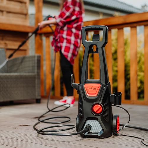 LEHMANN Jukon Hogedrukreiniger, 1600 W, max. 200 Bar Druk, Debiet 480 l/u, Zelfaanzuigend, Met 5 m Hogedrukslang, Pistool, Lansen, en Schuimlans, Ideaal voor Huis, Tuin en Auto - Afbeelding 3