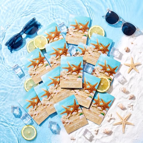 Image of Loopeer 60 Pcs Mini Sunscreen Bulk Travel Size Sunscreen Packet 0.27 Fl. Oz. SPF 30 Water Resistant Mini Sunblock Beach Lotion Pool Summer Vacation Gift for Women Summer Party Wedding(Starfish)