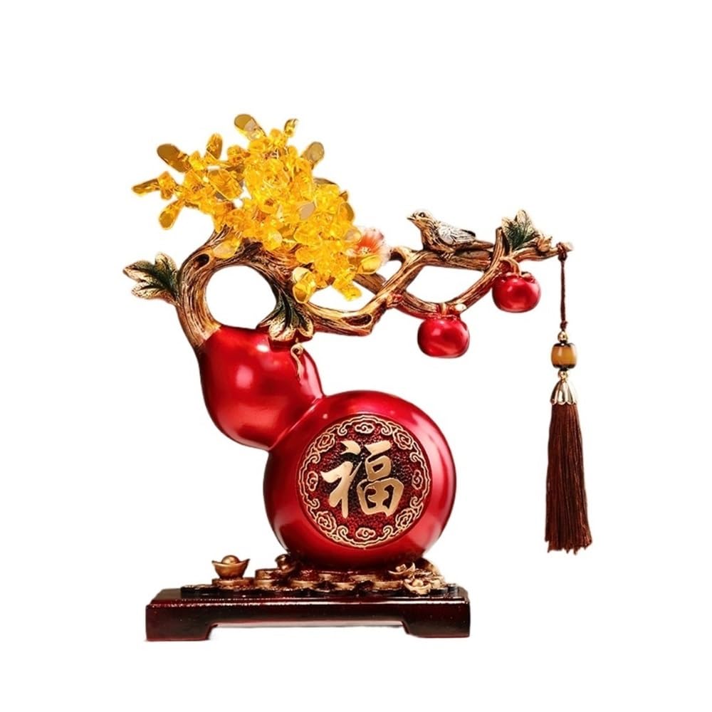 zhuyanbo007 Desk Statue, Lucky Gourd Decor for Living Room, Feng Shui Home Gift for Good Fortune(Red)