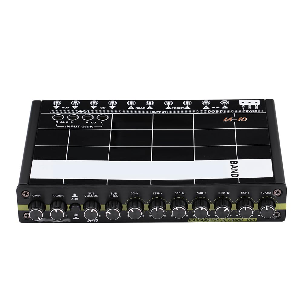 Égaliseur graphique audio de voiture 7 bandes avec contrôle du caisson de basses, entrée auxiliaire 3,5 mm, 50 Hz-16 kHz, accordeur de son stéréo avec bouton pour véhicule