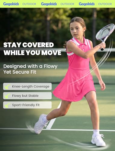 Gogokids Girls Tennis Dress Sleeveless Quick-Dry Kids Golf and Athletic Workout Outfit with Polo Collar for 6-14Y - image 5