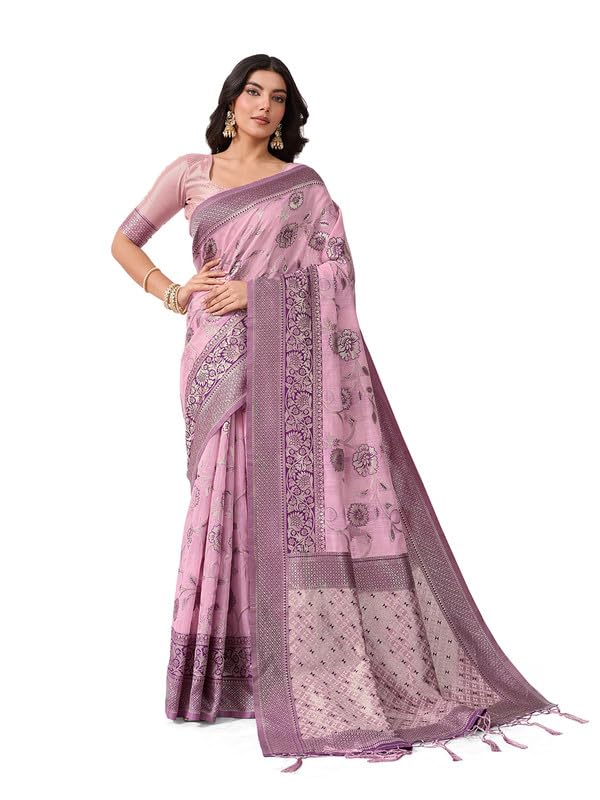Rekha Maniyar Womens Cotton Woven Banarasi Silk Saree With Unstitched Blouse (KALPANA)