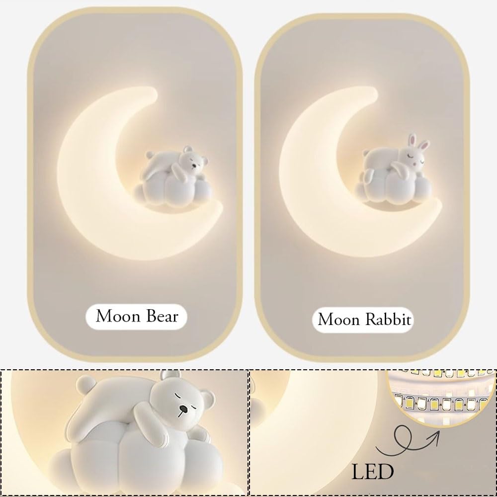 Wandleuchte mit Cartoon-Kaninchen-Bär-Motiv, festverdrahtet, moderne Wandleuchte for Kinder, for Mädchen, Jungen, Schlafzimmer, Kinderzimmer, Nachttisch-Dekoration, Beleuchtung(Bear)