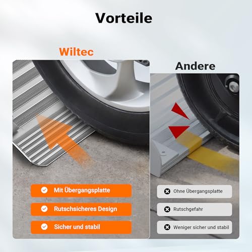Wiltec Rollstuhlrampe faltbar 62 cm 270 kg, Mobile Auffahrschiene als Rollirampe, Aluminium Kofferrampe, Flachrampe klappbar