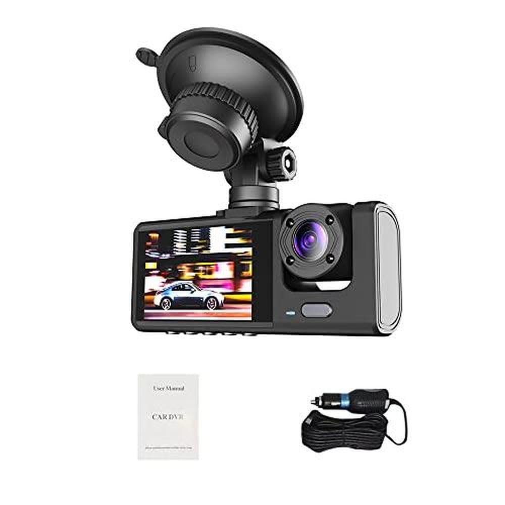 1080P DVR Dashcam Cámara Coche, Camara Coche Vigilancia, Frontal e Interior y Trasera, 2 Pulgadas Pantalla, Soporte de Visión Nocturna Grabación en Bucle Bloqueo de una tecla