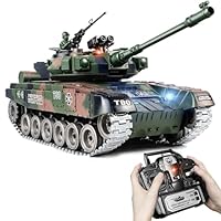 Supdex RC Panzer 1/18 Russischer T90, 2.4GHz Panzer Ferngesteuert mit Schussfunktion, WW2 Modell Panzer Metall Ketten Kampfpanzer, mit Rauch, mit Licht und Sound für Erwachsene und Kinder