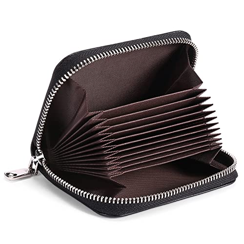 RFID Credit Card Holder Wallet with Zipper, Genuine Leather Credit Card Wallet for Women, Ladies Wallets