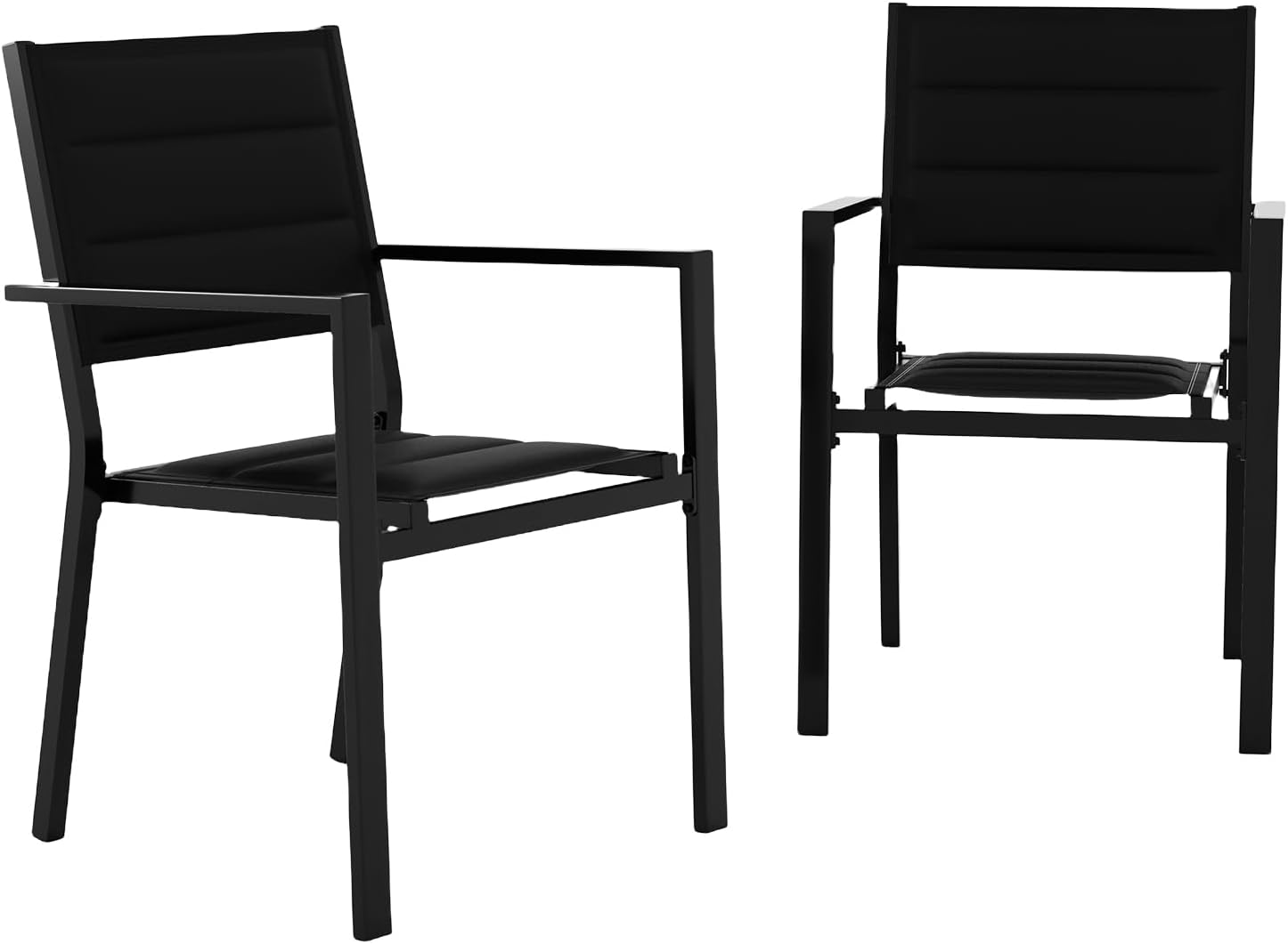 GAOMON 2 PCS Aluminum Patio Stackable Dining Chairs Set,Textilene Fabric Outdoor Aluminum Stacking Dining Chair,for Outdoor, Patio, Deck, Backyard, Black 2 PCS Black