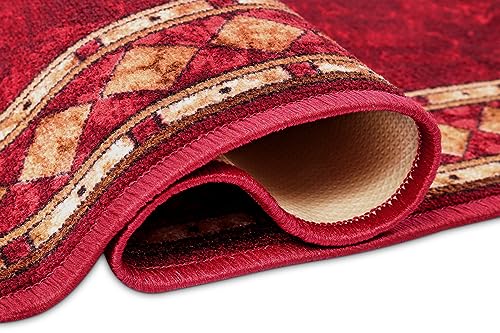 TAPISO Anti Rutsch Teppich Läufer rutschfest Brücke Meterware Oriental Rot Gelb Ornament Design Meliert Flur Küche Wohnzimmer 80 x 240 cm – Ansicht 9