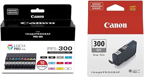 Canon Tinta PFI-300 Lucia PRO, 10 tanques de tinta, compatible con impresora imagePROGRAF PRO-300, Multi, Standard (4192C007) y Canon PFI-300 Lucia
