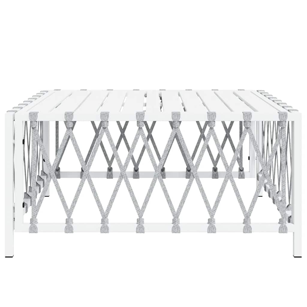 Tavolo da giardino bianco, 70 x 70 x 34 cm, in tessuto con telaio in acciaio verniciato a polvere, piano stabile per bevande e cibo, design modulare per una combinazione flessibile