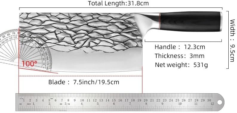 Meat Cleaver,Cleaver Knife 7.5 Inch Forged Hammer Pattern Chopping Knife Stainless Steel Pakkawood Handle Sharp Meat Slicing Chef Kitchen Knives, LAMAJIGA5844