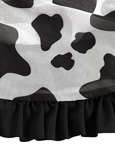 Image of WDIRARA Girl's 2 Piece Set Animal Print Ruffle Hem Swimwear Sleeveless Bikini Set Black and White 150