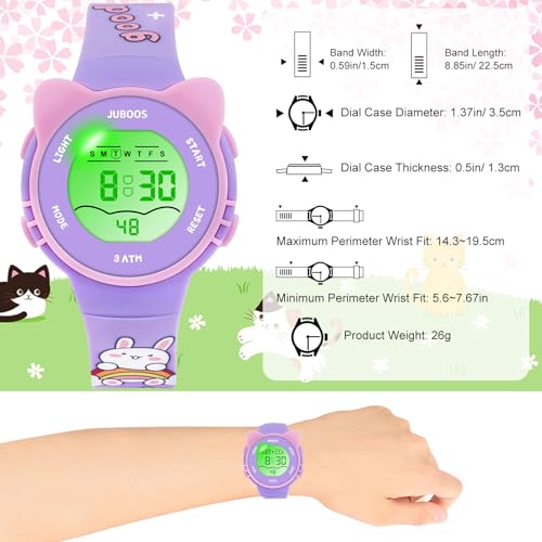 Image of Juboos Kid's Digital Watch for Boys and Girls, Waterproof LCD Digital Sports Kids Watch with 7 Color LED Lights, Stopwatch, Alarm