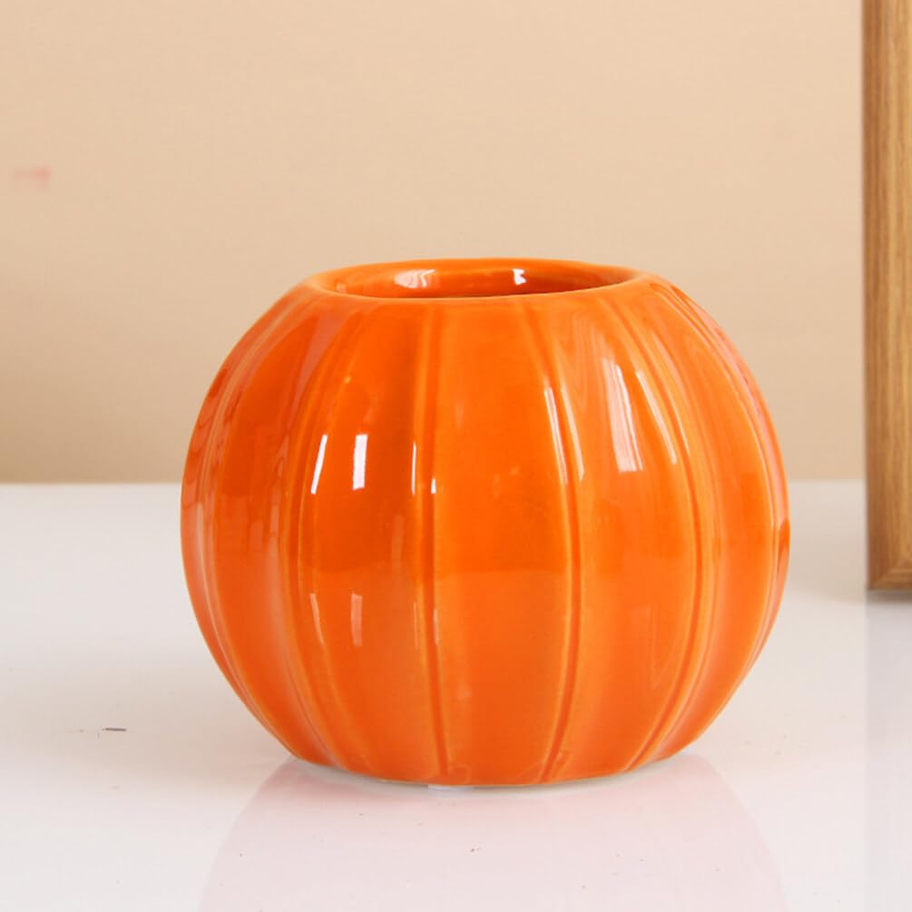 Abaodam Bougeoir en céramique en forme de citrouille pour Halloween, pot de bonbons, vase hydroponique, bougie chauffe-plat pour mariage, cheminée, table basse, décoration