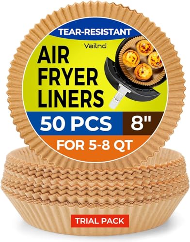 Image of Air Fryer Liners Disposable - 50 PCS 8 Inch Air Fryer Parchment Paper Round, Non-Stick Food Grade Paper Liner for Baking Roasting Microwave