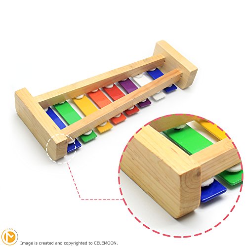 CELEMOON Natural Wooden Toddler Xylophone Glockenspiel For Kids with Multi-Colored Metal Bars Included Two Set of Child-Safe Wooden Mallets (8-tone) - Thumbnail 3