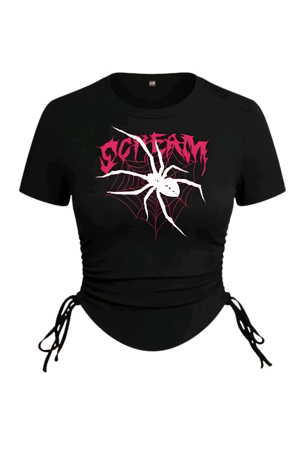 teixeira Women's Y2K Gothic Spider Graphic Crop Top | Ruched Drawstring Side Fitted Short Sleeve Tee | E-Girl Streetwear T-Shirt-picture-41