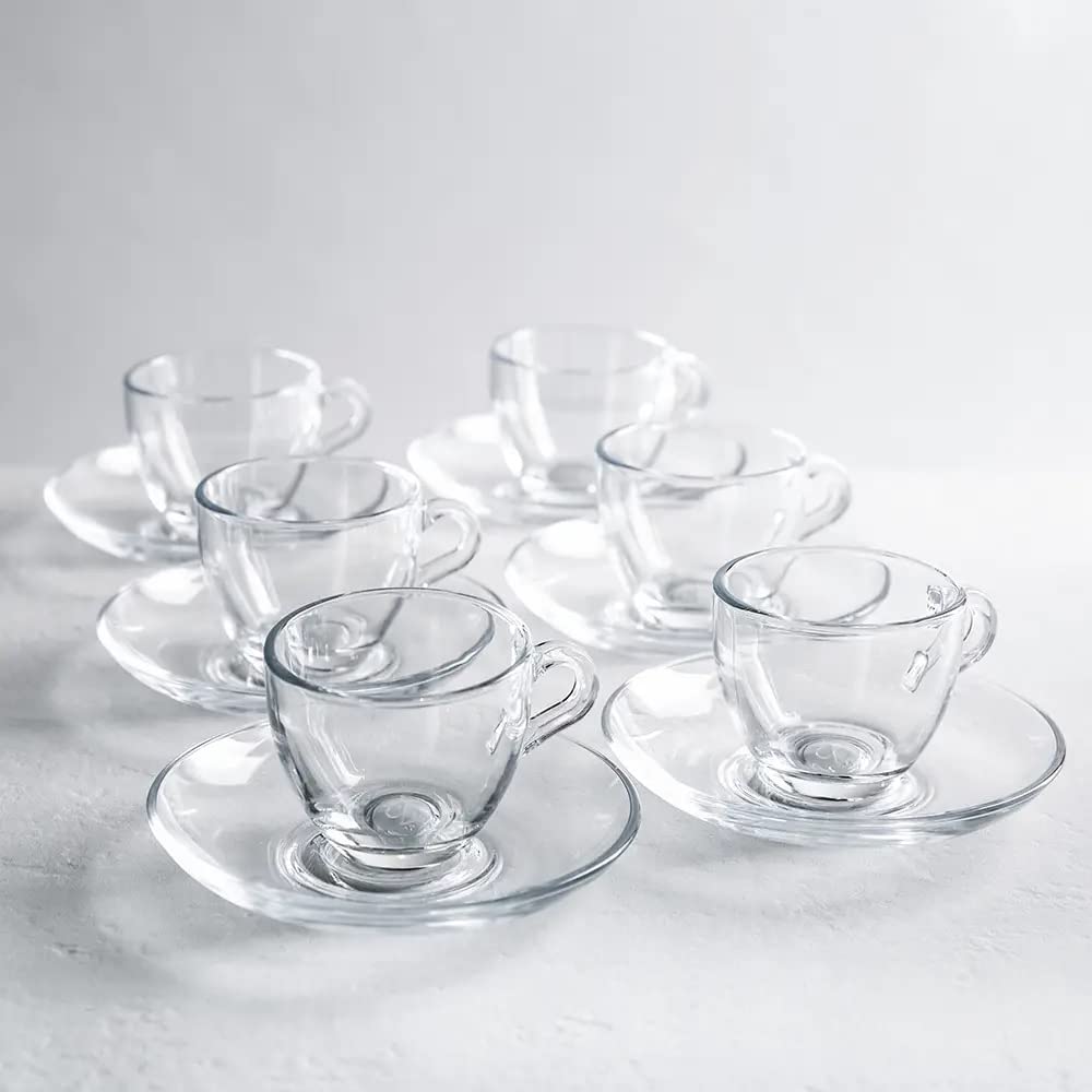 Pasabahce - 12 pezzi set con 6 tazzine per espresso e 6 piattini Basic (max. 80 ml)