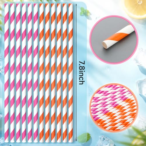 150 Pitillos de Papel Rayados Rosa y Naranja de 7.75 Pulgadas miniatura 3