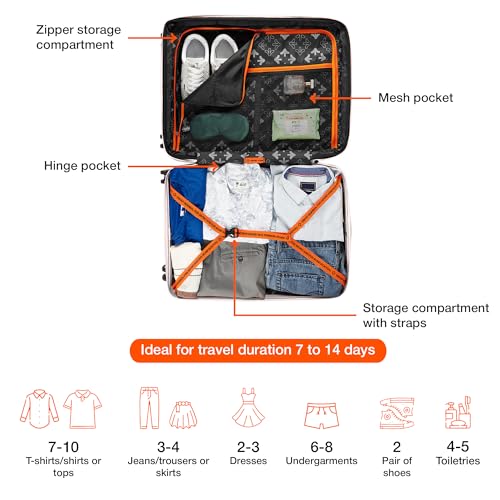 Image of Nasher Miles The Line Hard-Sided Polypropylene Check-in Luggage 24 inch | 65cm | 8 Wheels Medium Trolley Bag for Travel | Suitcase (White)