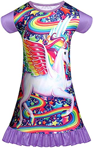 Girls Nightgown Unicorn Princess Pajamas Rainbow Cute Printed Sleepwear Nightie Dresses Unicorn Gift for Girls