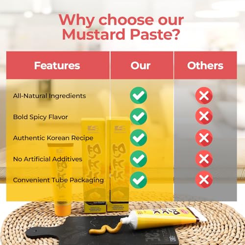 Image of DANSOONY Hot Spicy Korean Yellow Mustard Sauce, Premium Tube Paste, 7.06oz(2pack)