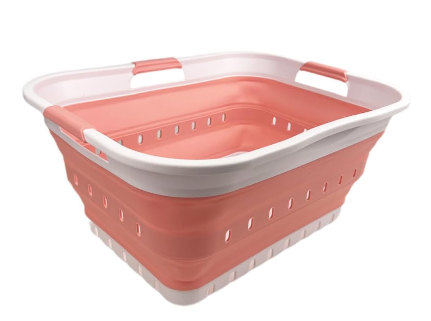 SAMMART 42L Collapsible Plastic Laundry Basket - Foldable Pop Up Storage Container/Organizer - Space Saving Hamper/Basket (1, White/Quartz Pink)