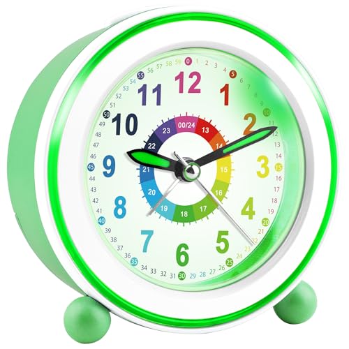 GUUMUXIN Wecker Kinder Analog Ohne Ticken，Kinderwecker mit Nachtlicht, Nachttischuhr mit Snooze，Batteriebetriebener Lernwecker für Jungen und...