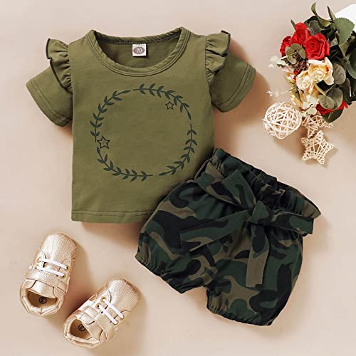Terno de 2 peças para bebês meninas manga curta estampa de letra + shorts camuflados roupas para men