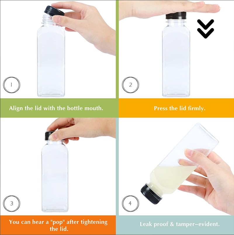 250ml Shot Flaschen zum Befüllen, 10 Stk Leere Plastikflaschen zum Befüllen, Wiederverwendbare Kunststoff Smoothie Saftflaschen zum Befüllen Transparent für Kühlschrank Juicer Shots Wasser Milch