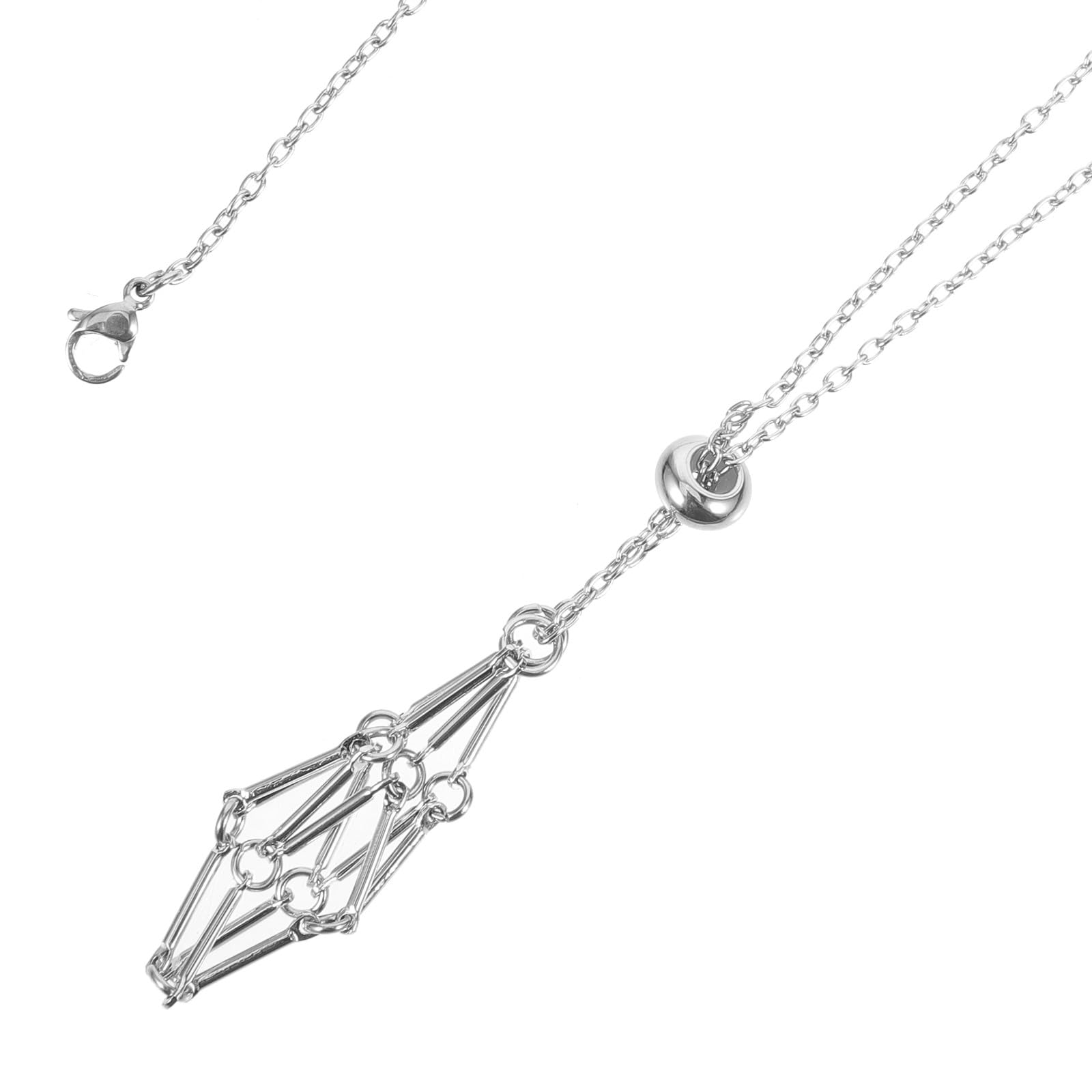 Colgante Jaula de Cristal Ajustable Cordón Trenzado Metálico Blanco Platino para Mujer, Soporte para Cuarzos Naturales y Piedras, Uso Diario y Joyería DIY