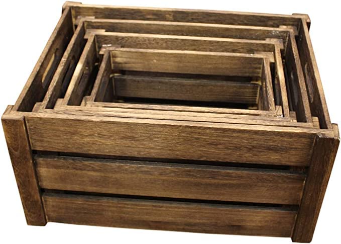 HOMETASTE (Set of 4) Wooden Storage Box Decorative Wooden Nesting Crates, Wood Boxes Rustic Farmhouse Style for Storage and Display Decorative Wooden Crates for Home.