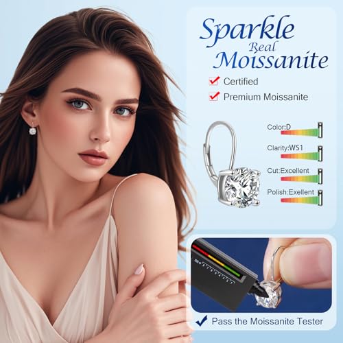 Moissanite Dangle Earrings for Women，2-4CT 18K White Gold Plated 925 Sterling Silver D Color Drop Earring, Jewelry for Wife Her Birthday Wedding2