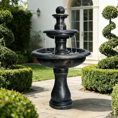 Image of Naturefalls 45.2 inch Water Fountain Outdoor - Large Waterfall Fountain Outside, 3-Tiers Cascading, Fiber Reinforced Concrete, Indoor and Outdoor Fountain for Garden, Patio, Backyard, Lawn, Yard Decor
