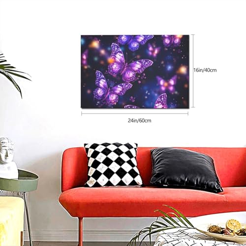 Impression papillon violet poster suspendu salon chambre HD - 3