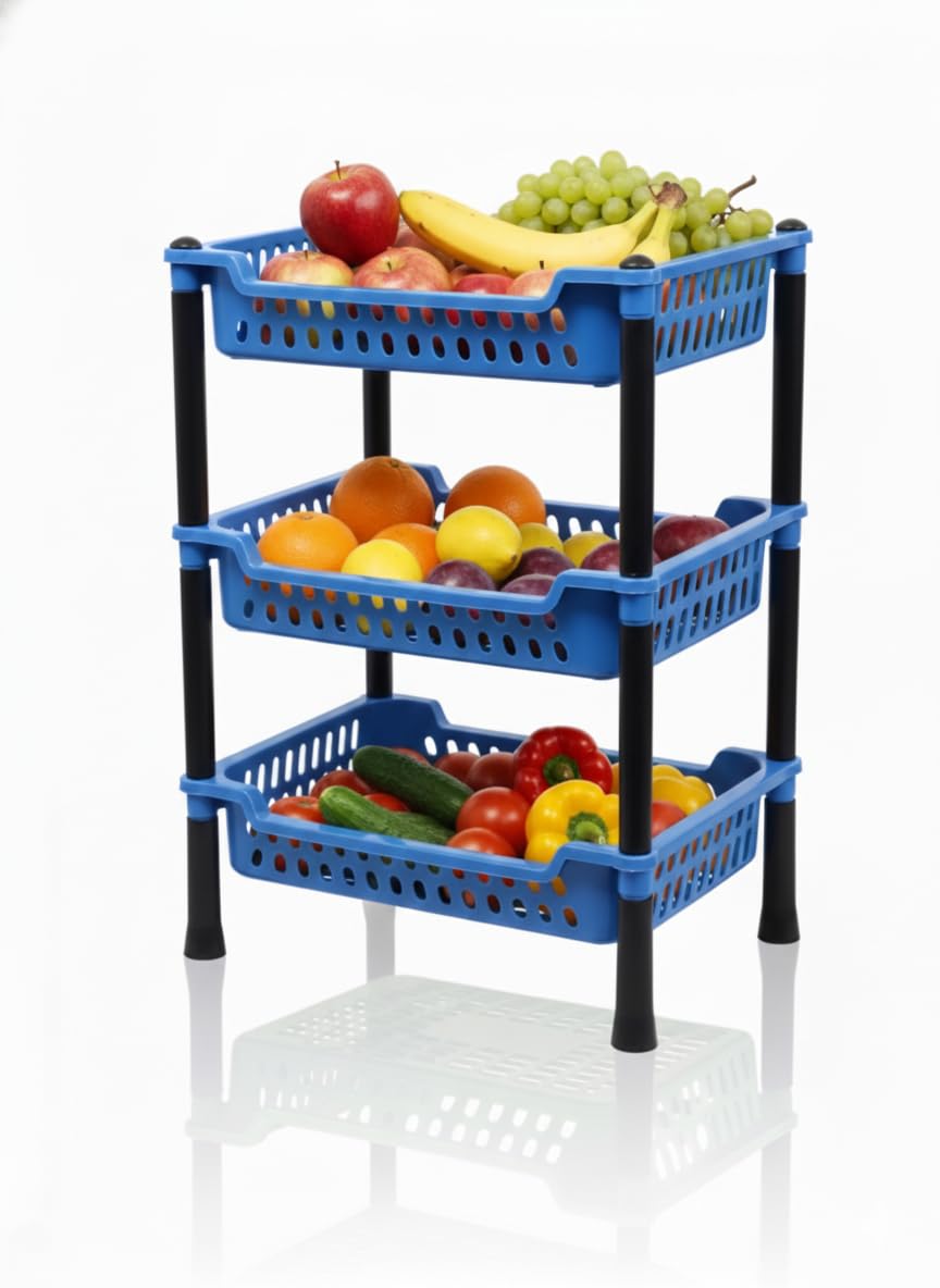 AIR Force 3 Layer Kitchen Rack Stand Plastic Countertop Storage Rack for Fruits Vegetables Snacks Bottles Toys | Multipurpose Modern Organizer Shelf Cart for Home Kitchen Use-image-15