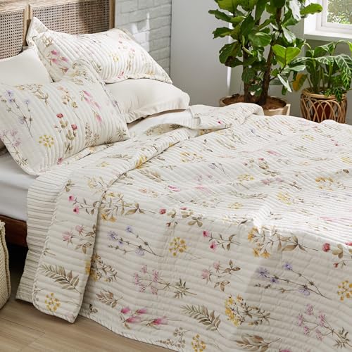 Image of Bedsure Fall Quilts Queen Size, Reversible Botanical Floral Comforter